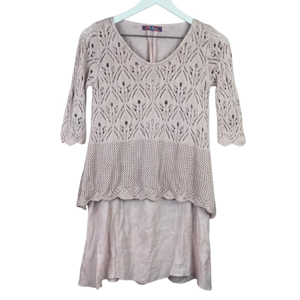 Selfie Couture Trendology Mixed Media Blush Rose Tunic Sweater Top Women Sz S/M
